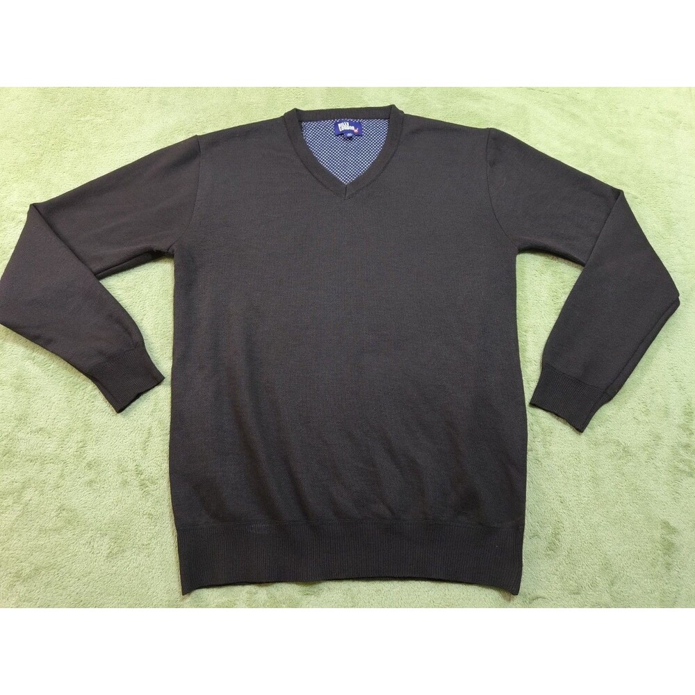 Billy London Men's Sweater Size XL Black Knit V-Neck Faux Shirt Collar Insert